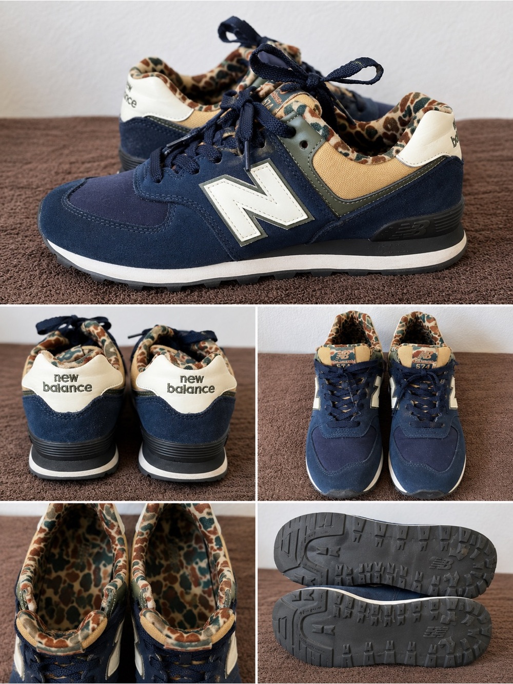 New Balance 574 Navy Camo Sneakers | boy’s 7 | Retro Casual Shoes